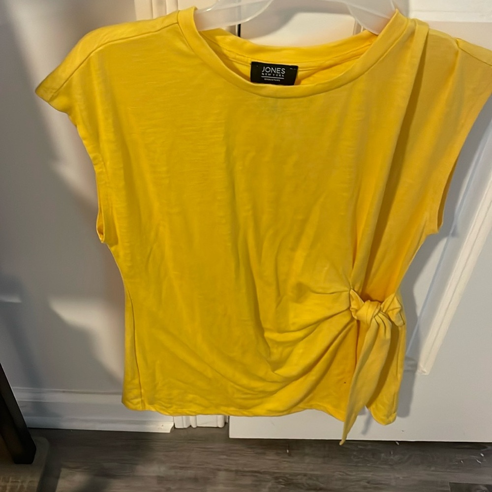 Bright yellow tie side sash sleeveless top